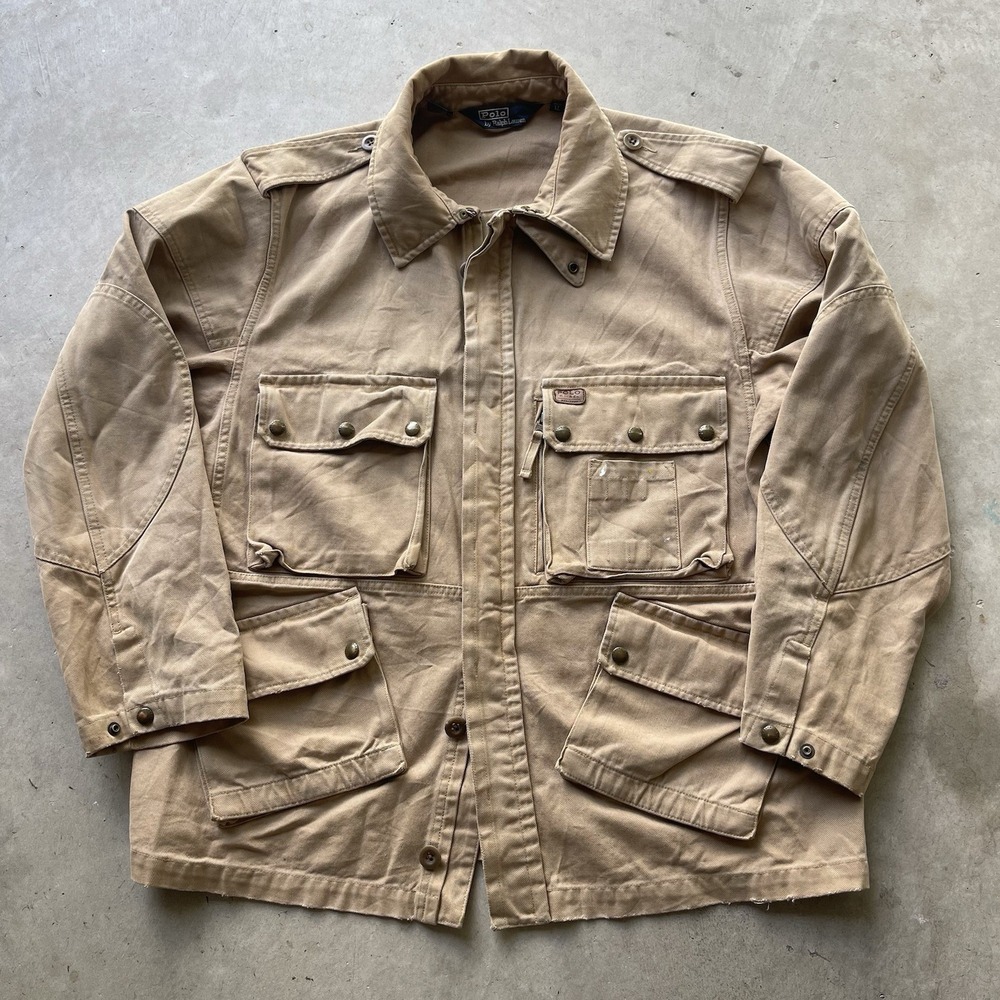 Vintage Polo Ralph Lauren M-43 Style Military Field Jacket Khaki Slant Pocket XL